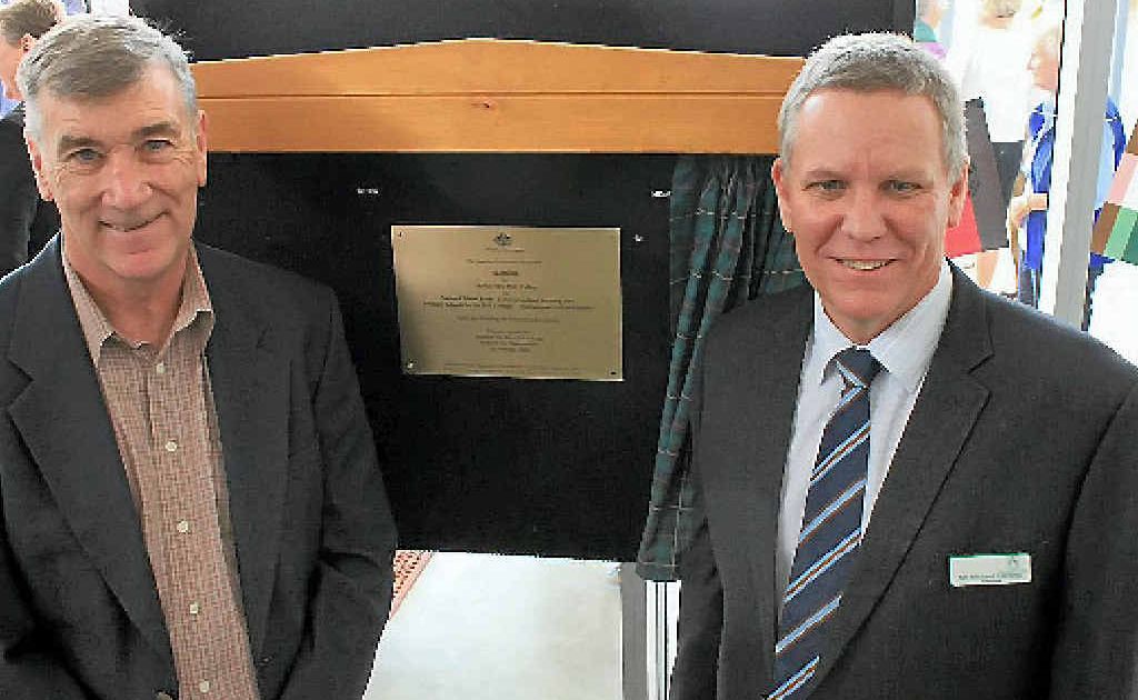 Senator John Hogg and Scots PCG principal Michael Harding at the official opening of the Wilf Arthur Building.